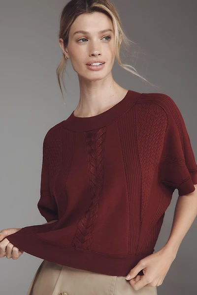 By Anthropologie Cabled Batwing Crop Sweater