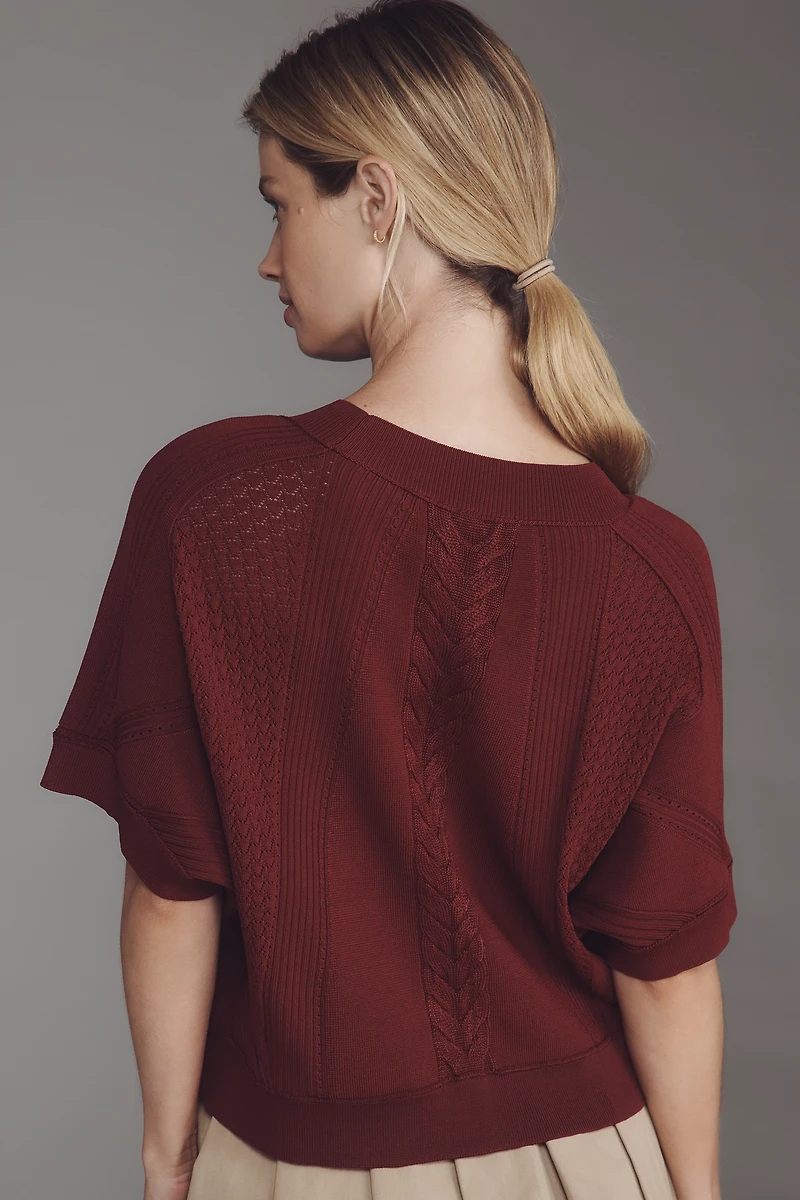 By Anthropologie Cabled Batwing Crop Sweater