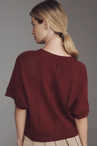 By Anthropologie Cabled Batwing Crop Sweater