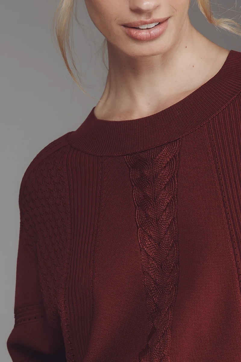 By Anthropologie Cabled Batwing Crop Sweater