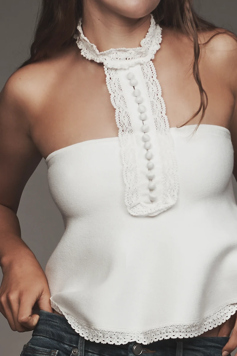 By Anthropologie Ruffle Halter Knit Top