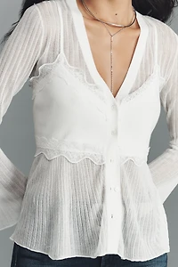 By Anthropologie Sheer Lace Twofer Cardigan Sweater
