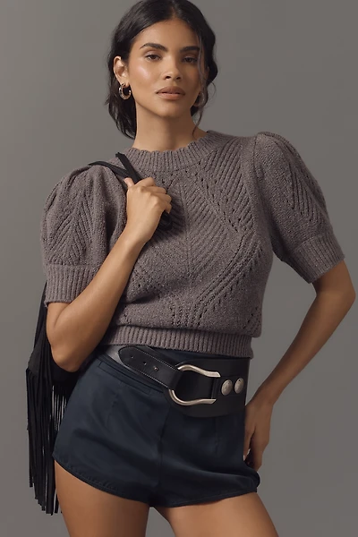 By Anthropologie Short-Sleeve Pointelle Sweater
