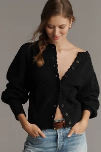 By Anthropologie Pointelle Scalloped Cardigan Sweater