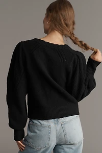 By Anthropologie Pointelle Scalloped Cardigan Sweater
