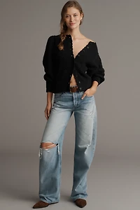 By Anthropologie Pointelle Scalloped Cardigan Sweater