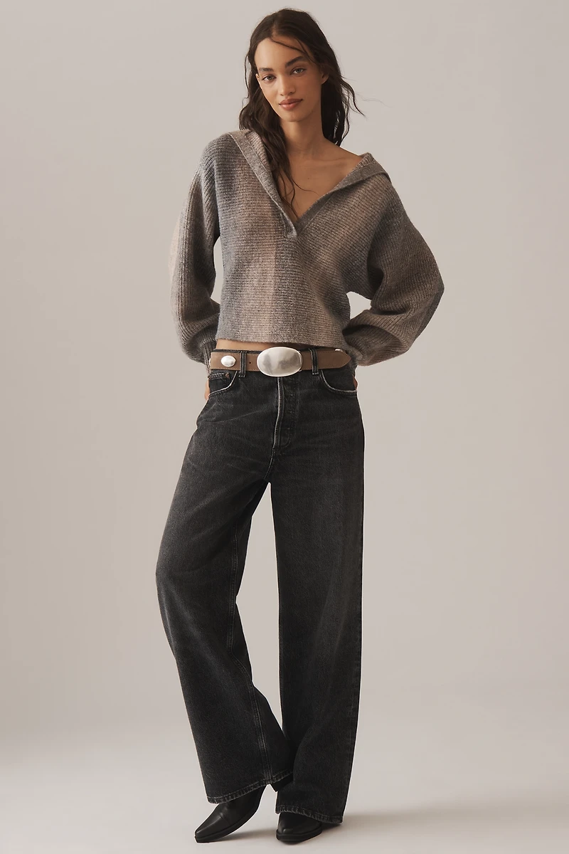 Pilcro Henley Ribbed Pullover Sweater