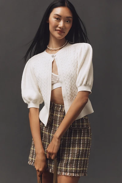 Maeve Short-Sleeve Cable-Knit Cardigan Sweater