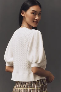 Maeve Short-Sleeve Cable-Knit Cardigan Sweater