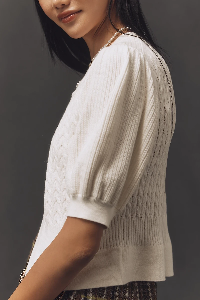 Maeve Short-Sleeve Cable-Knit Cardigan Sweater