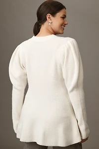 Maeve Puff-Sleeve Heart-Button Cardigan Sweater