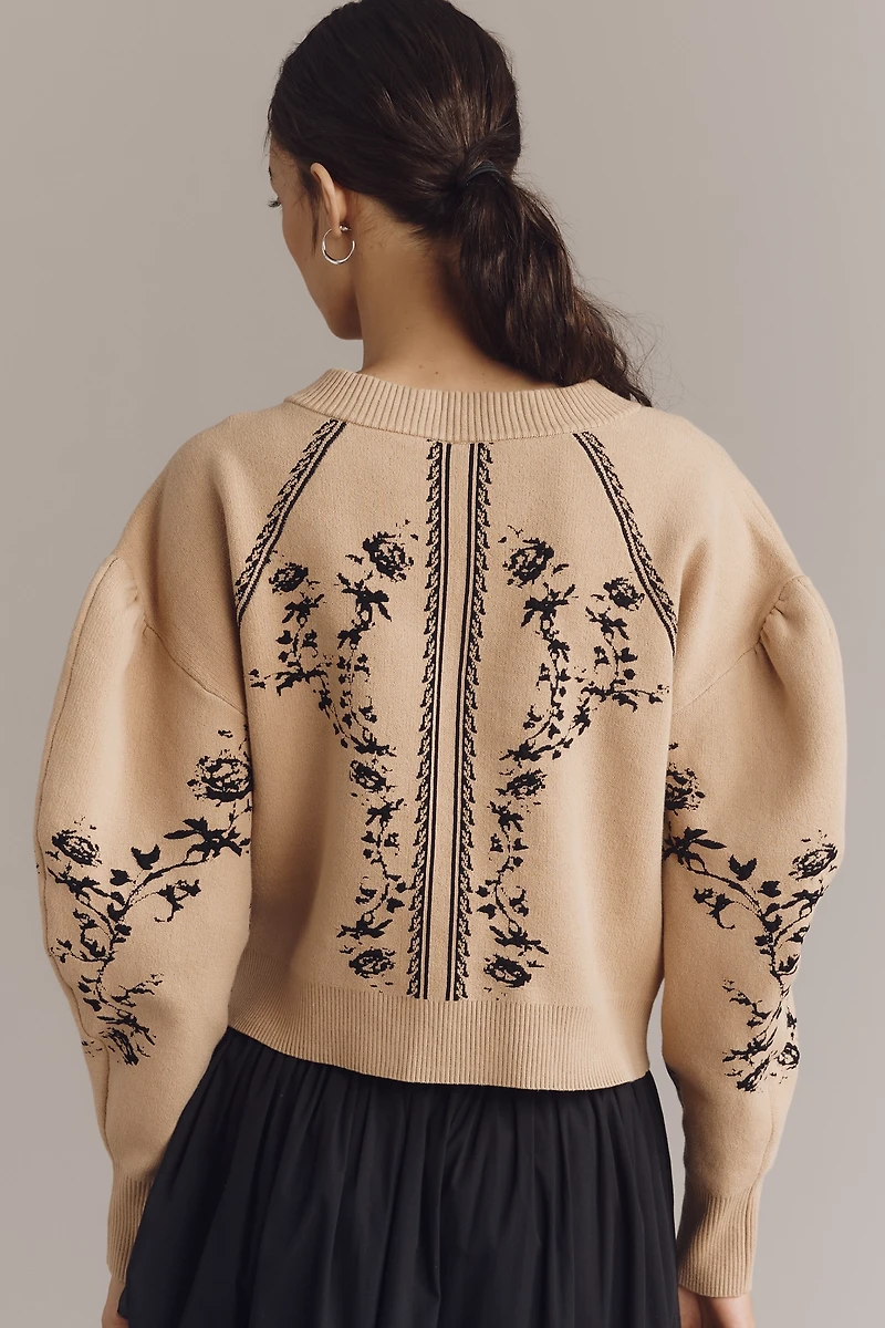 By Anthropologie Sculpted Puff-Sleeve Cardigan Sweater