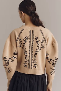 By Anthropologie Sculpted Puff-Sleeve Cardigan Sweater