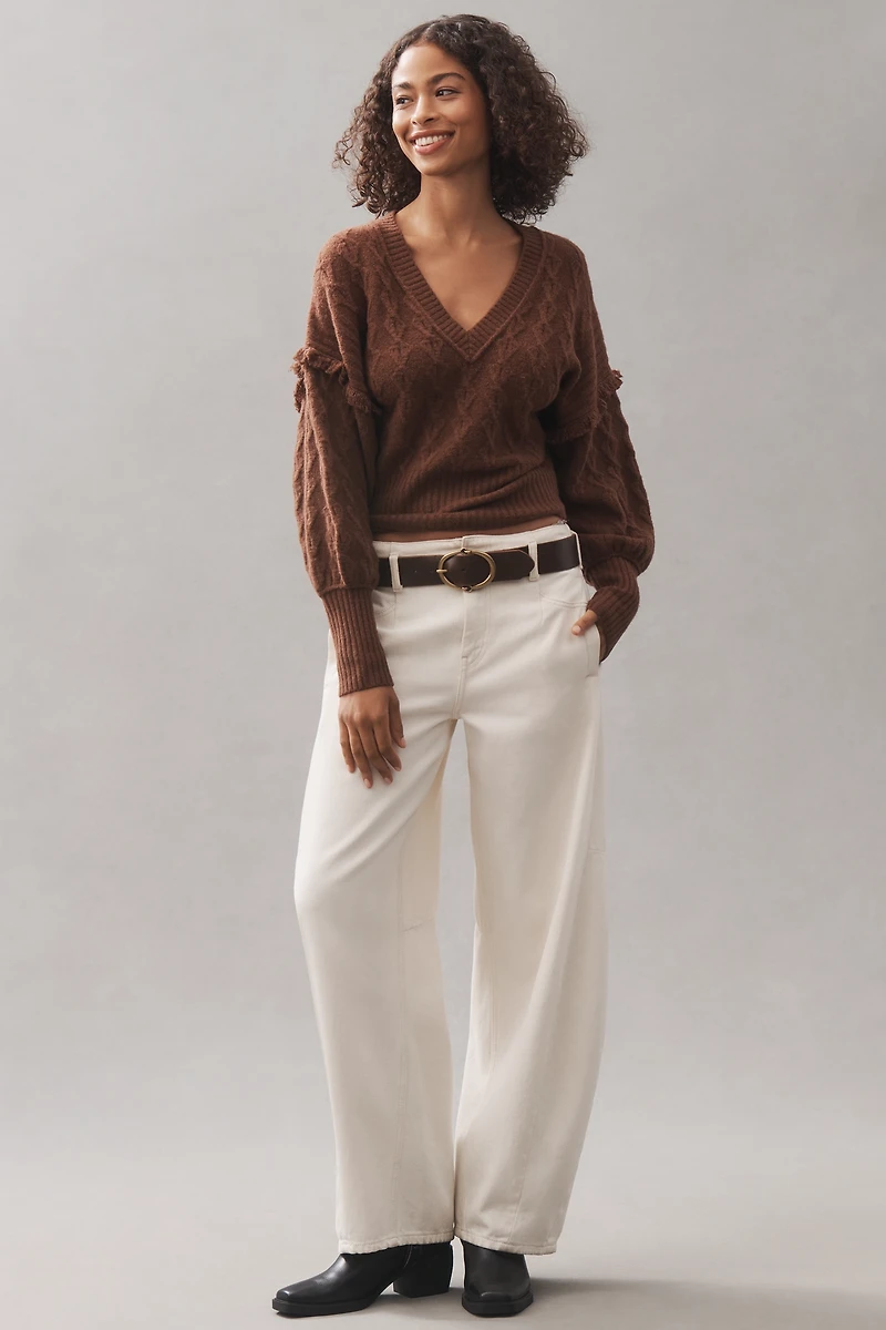 Pilcro V-Neck Drop Shoulder Cable Sweater