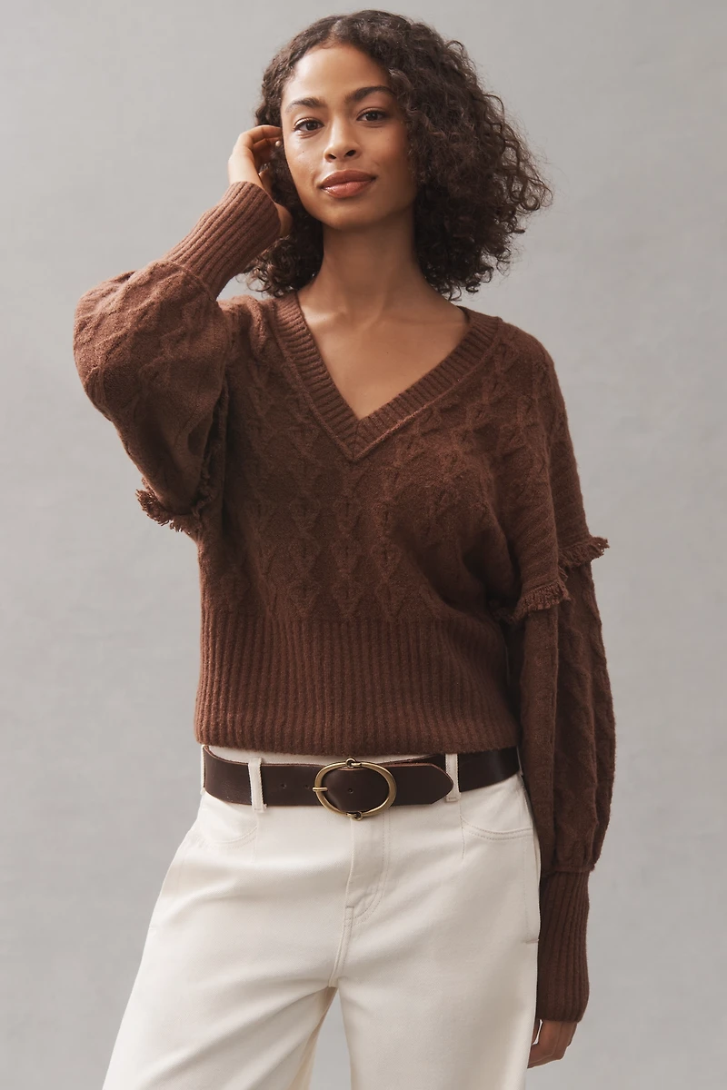 Pilcro V-Neck Drop Shoulder Cable Sweater