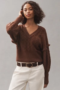 Pilcro V-Neck Drop Shoulder Cable Sweater