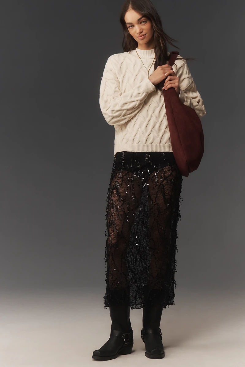 By Anthropologie Mock-Neck Cable-Knit Sweater