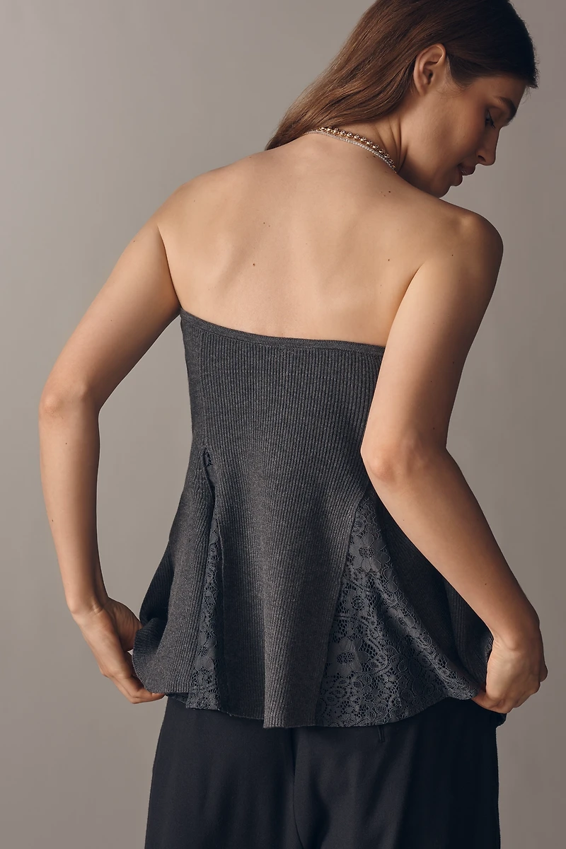By Anthropologie Strapless Flared Lace Sweater