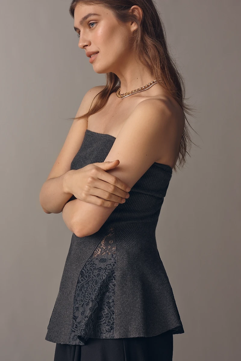 By Anthropologie Strapless Flared Lace Sweater