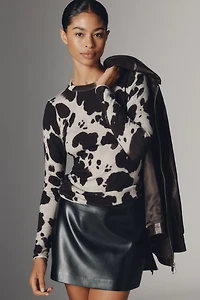 Maeve Crew-Neck Cow Print Sweater