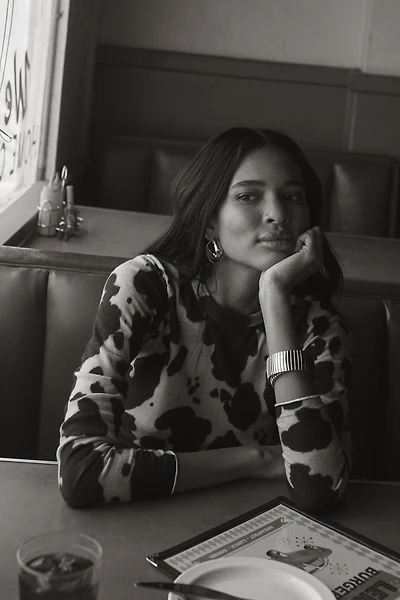 Maeve Crew-Neck Cow Print Sweater