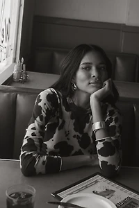 Maeve Crew-Neck Cow Print Sweater