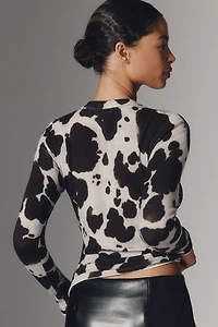 Maeve Crew-Neck Cow Print Sweater