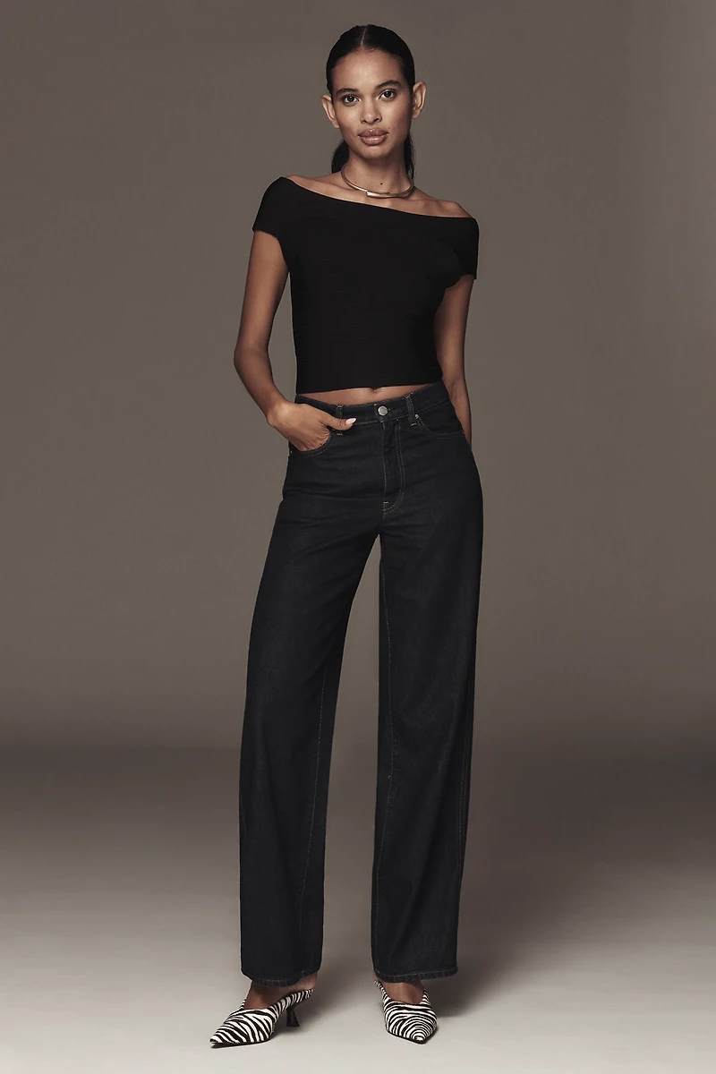 By Anthropologie Off-The-Shoulder Bandage Cropped Sweater