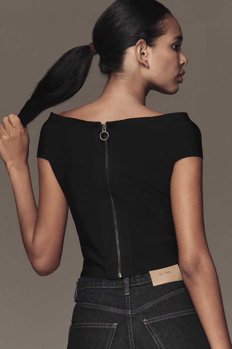 By Anthropologie Off-The-Shoulder Bandage Cropped Sweater