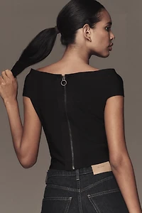 By Anthropologie Off-The-Shoulder Bandage Cropped Sweater