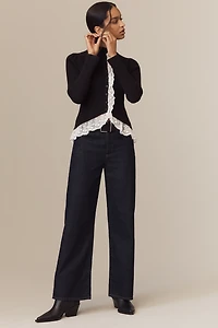 By Anthropologie Mock-Neck Ruffled Lace Cardigan Sweater