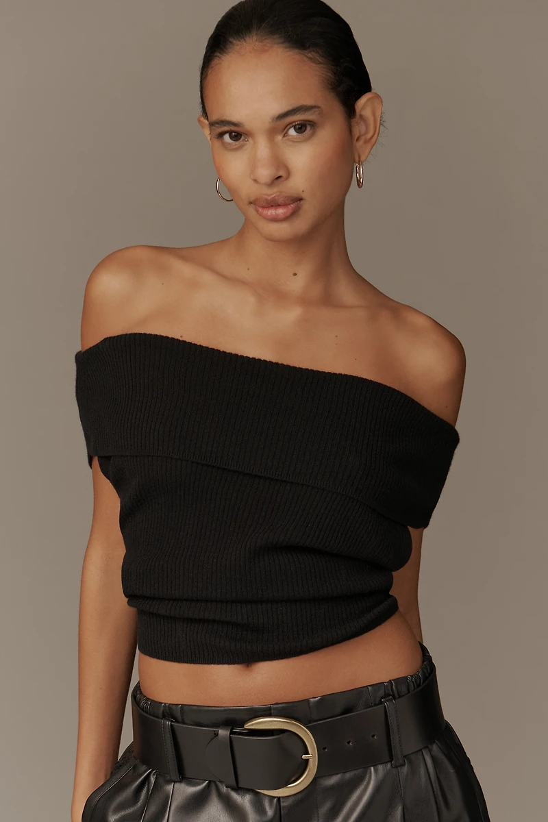 By Anthropologie Off-Shoulder Sheer Crop Sweater Top