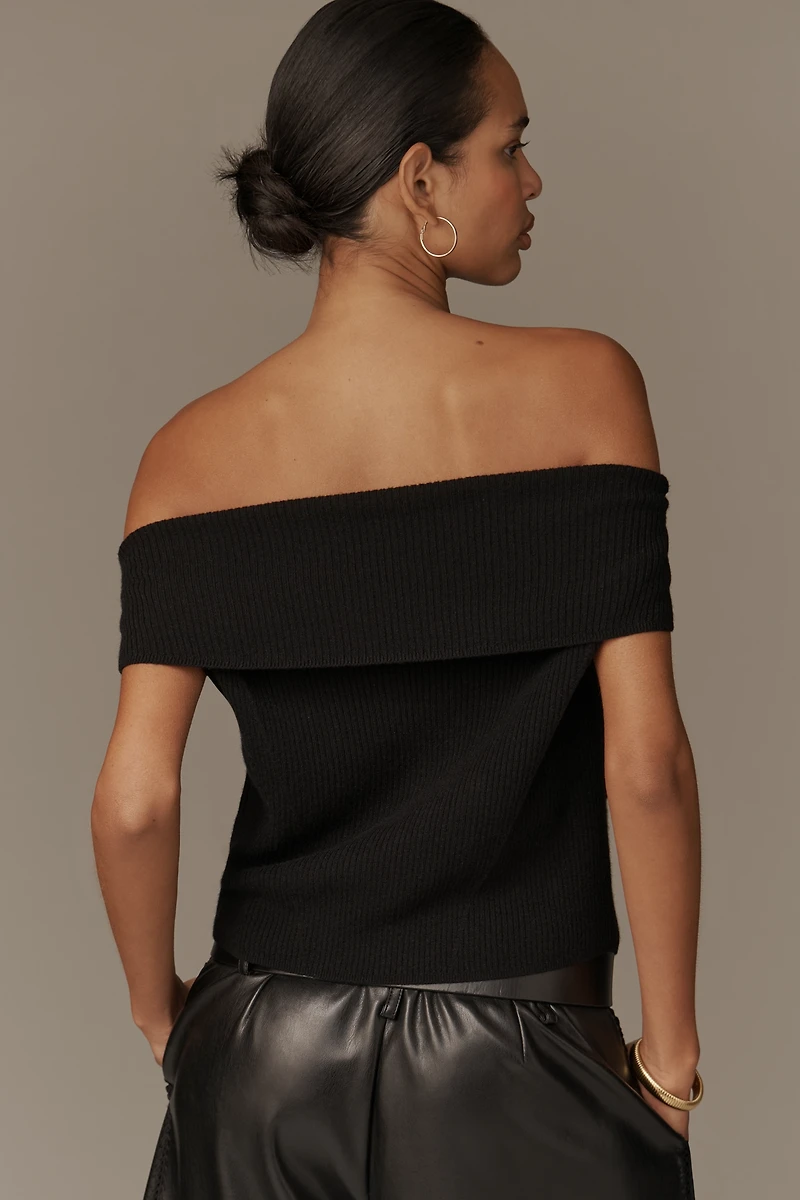 By Anthropologie Off-Shoulder Sheer Crop Sweater Top