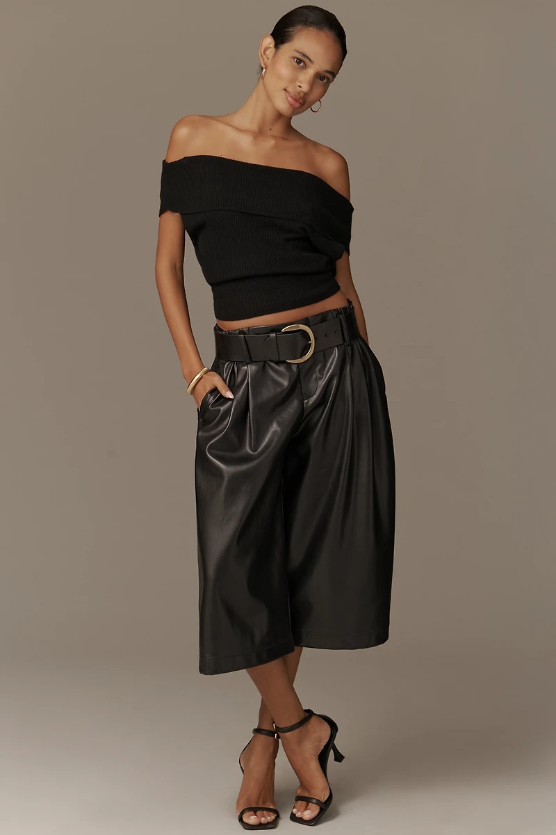 By Anthropologie Off-Shoulder Sheer Crop Sweater Top