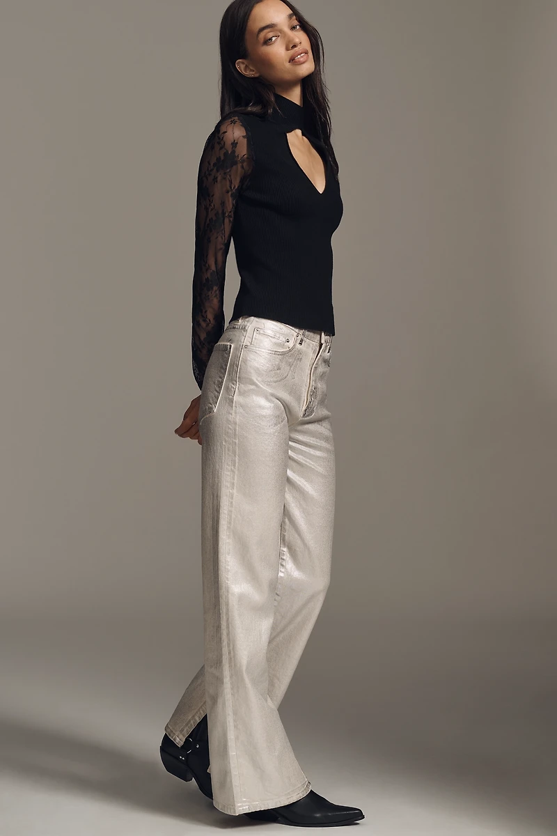 Pilcro Long-Sleeve Keyhole Lace Top