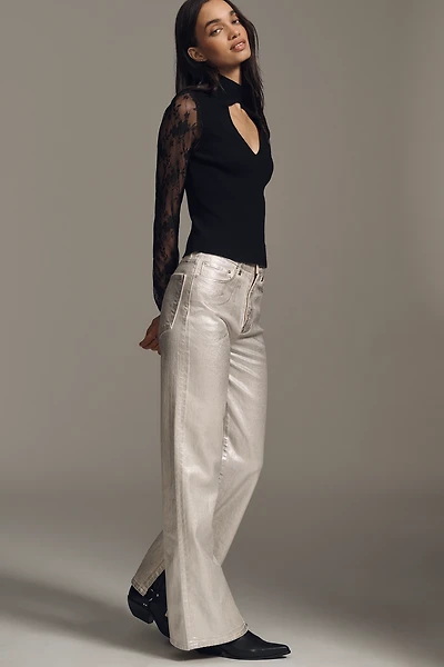 Pilcro Long-Sleeve Keyhole Lace Top