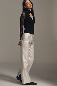 Pilcro Long-Sleeve Keyhole Lace Top