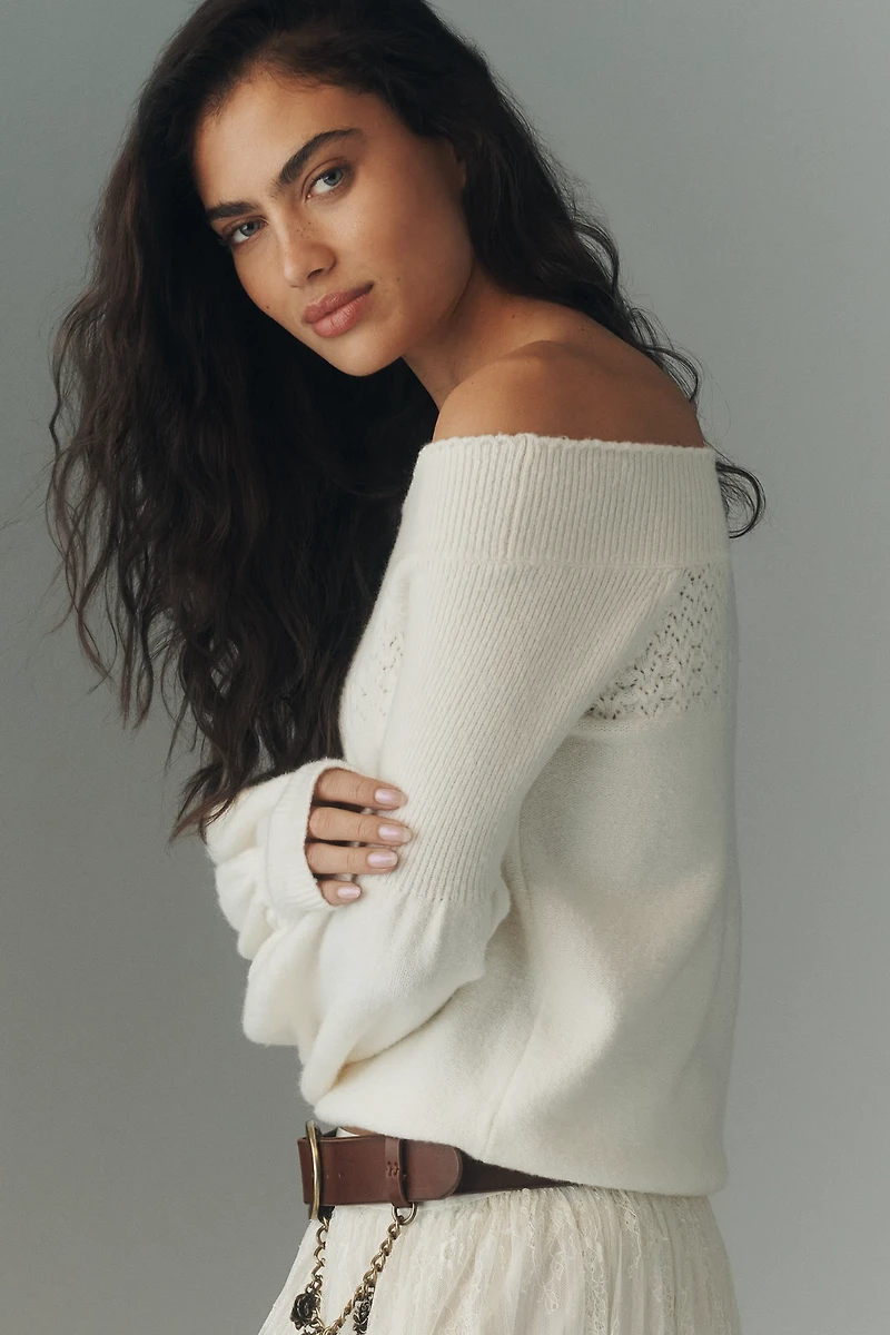 By Anthropologie Off-Shoulder Ruffle-Edge Sweater