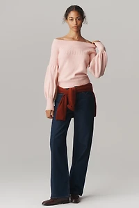 By Anthropologie Off-Shoulder Ruffle-Edge Sweater