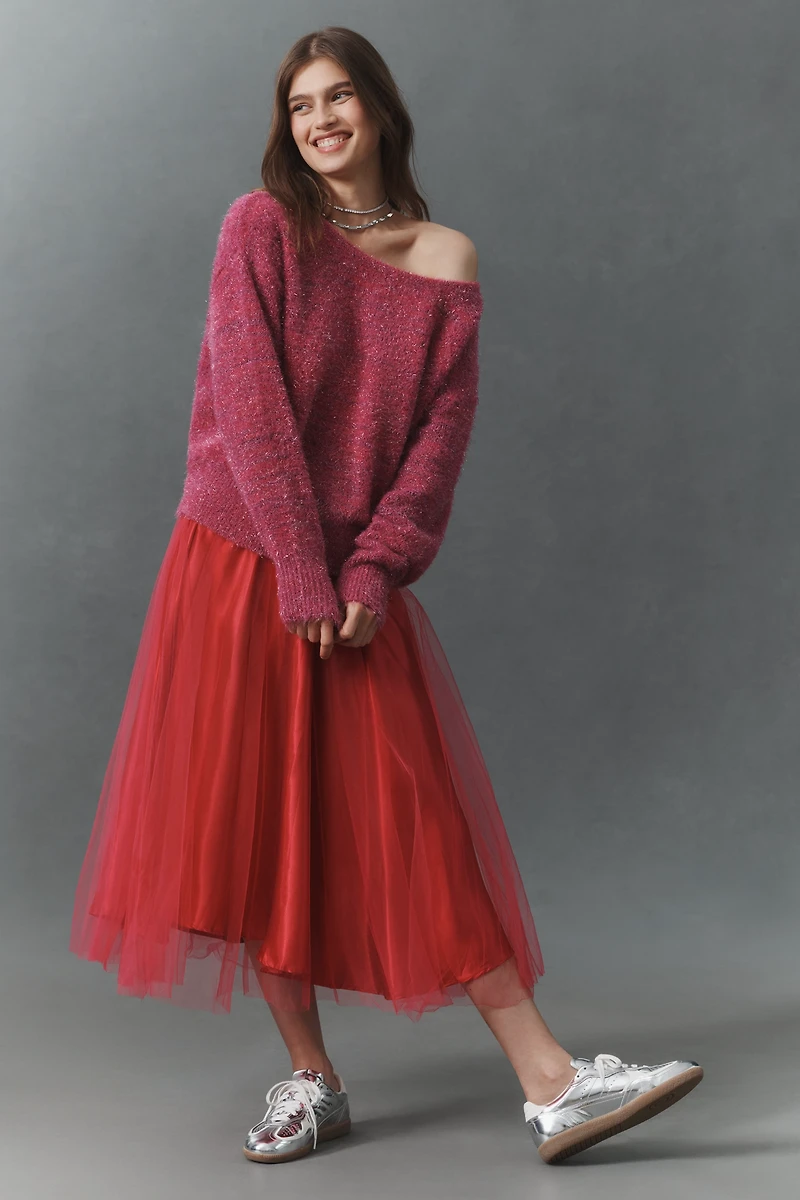 By Anthropologie Long-Sleeve Boatneck Tinsel Sweater