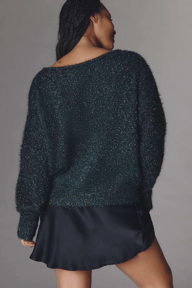 By Anthropologie Long-Sleeve Boatneck Tinsel Sweater