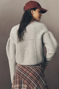 Maeve Puff-Sleeve Wool Cardigan Sweater