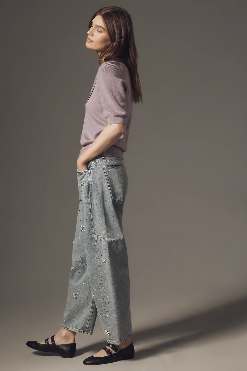 Maeve Short-Sleeve Collared Scoop-Neck Sweater