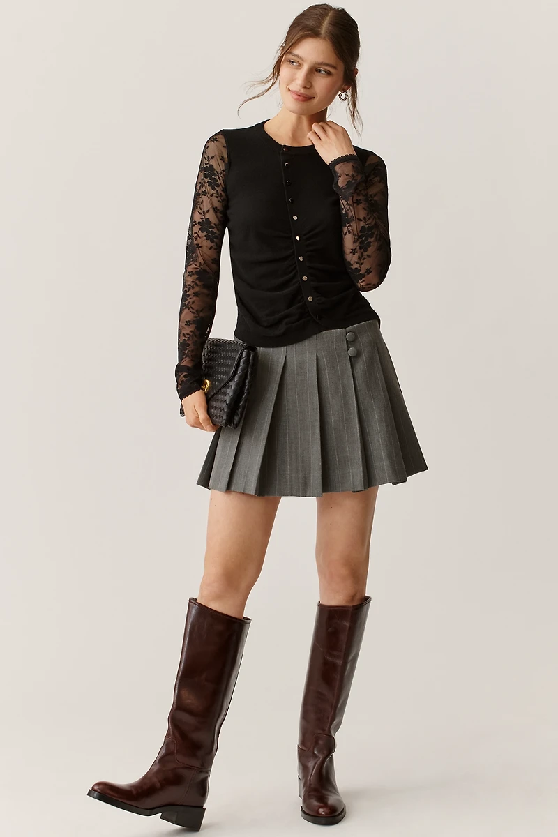 Maeve Cashmere Blend Asymmetric Lace-Sleeve Sweater