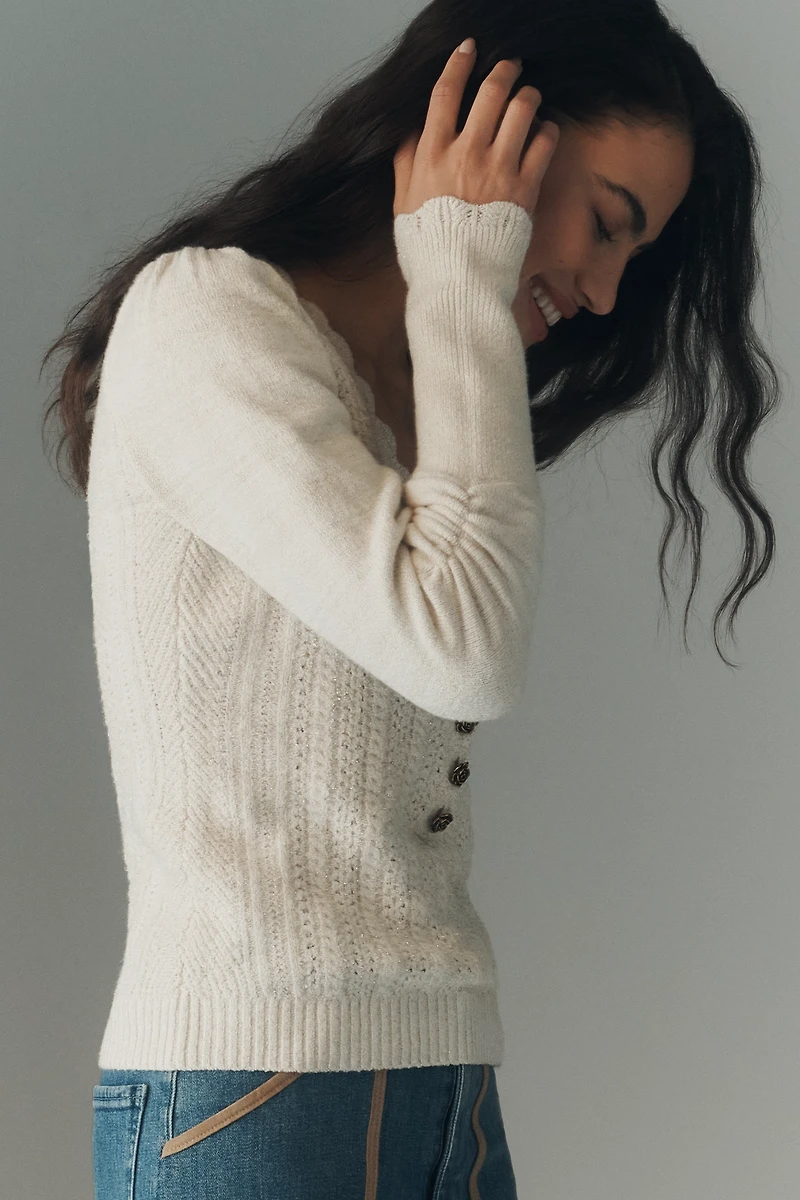 By Anthropologie Scallop V-Neck Pointelle Sweater