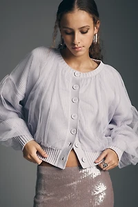 By Anthropologie Crew-Neck Tulle Cardigan Sweater