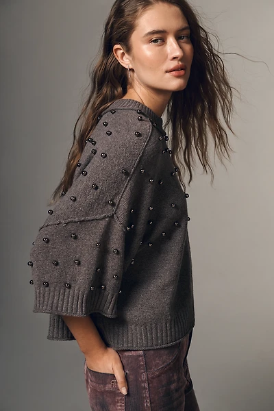 The Goldie Long-Sleeve Studded Crew-Neck Sweater