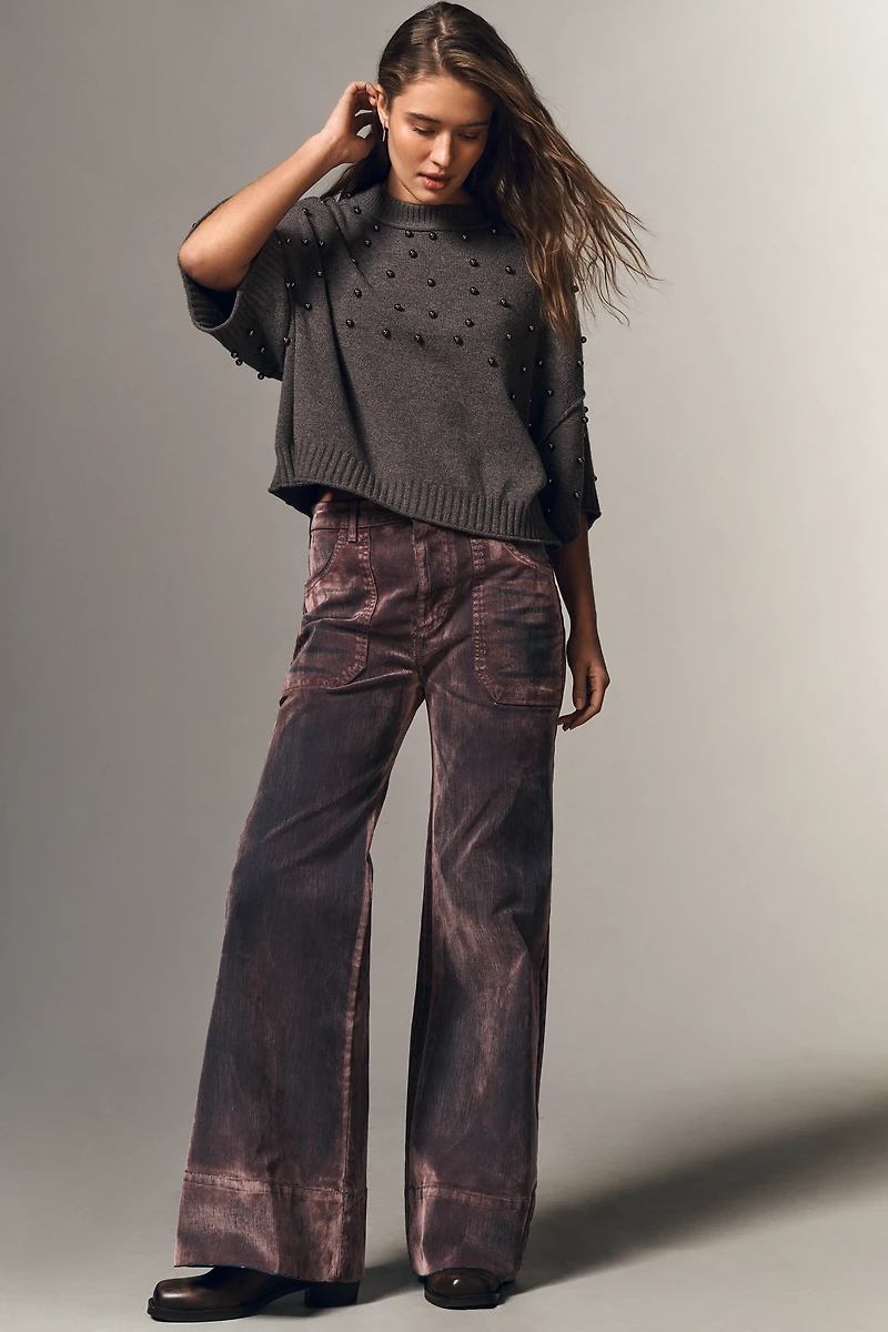 The Goldie Long-Sleeve Studded Crew-Neck Sweater