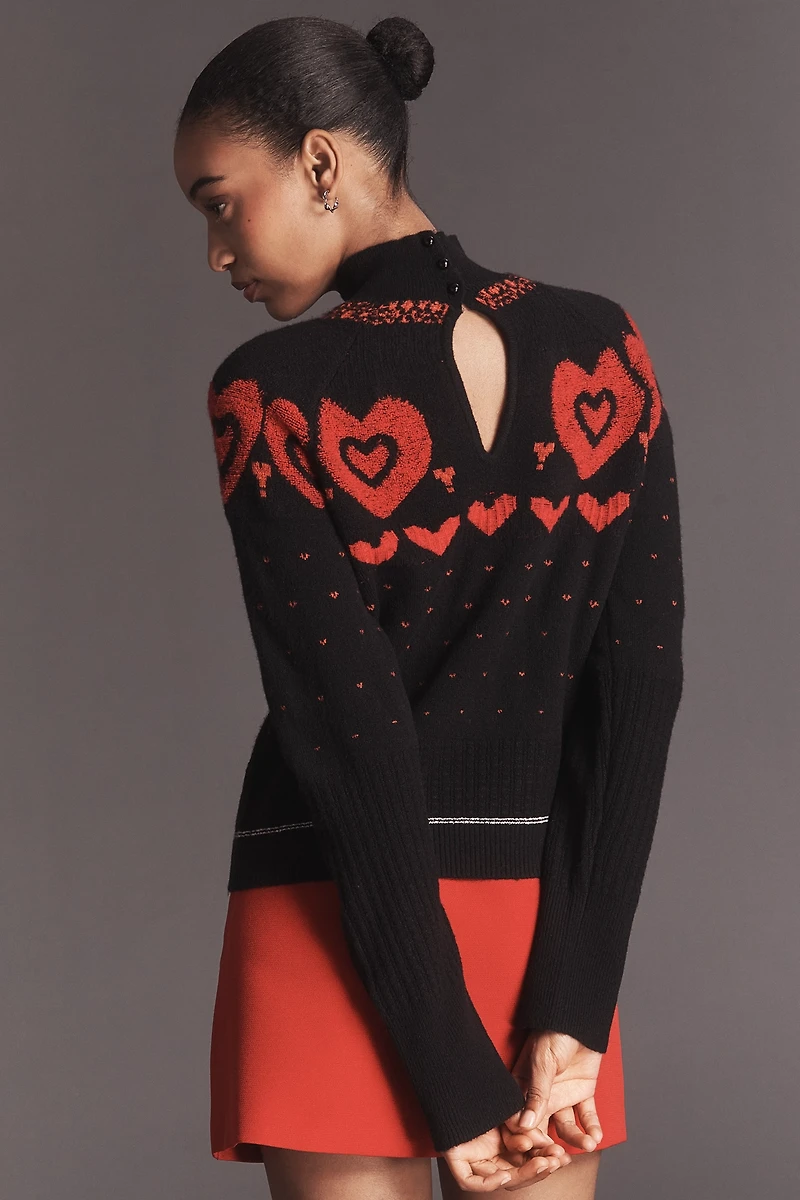 Maeve Mock-Neck Metallic Heart Icon Sweater