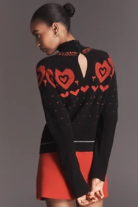 Maeve Mock-Neck Metallic Heart Icon Sweater